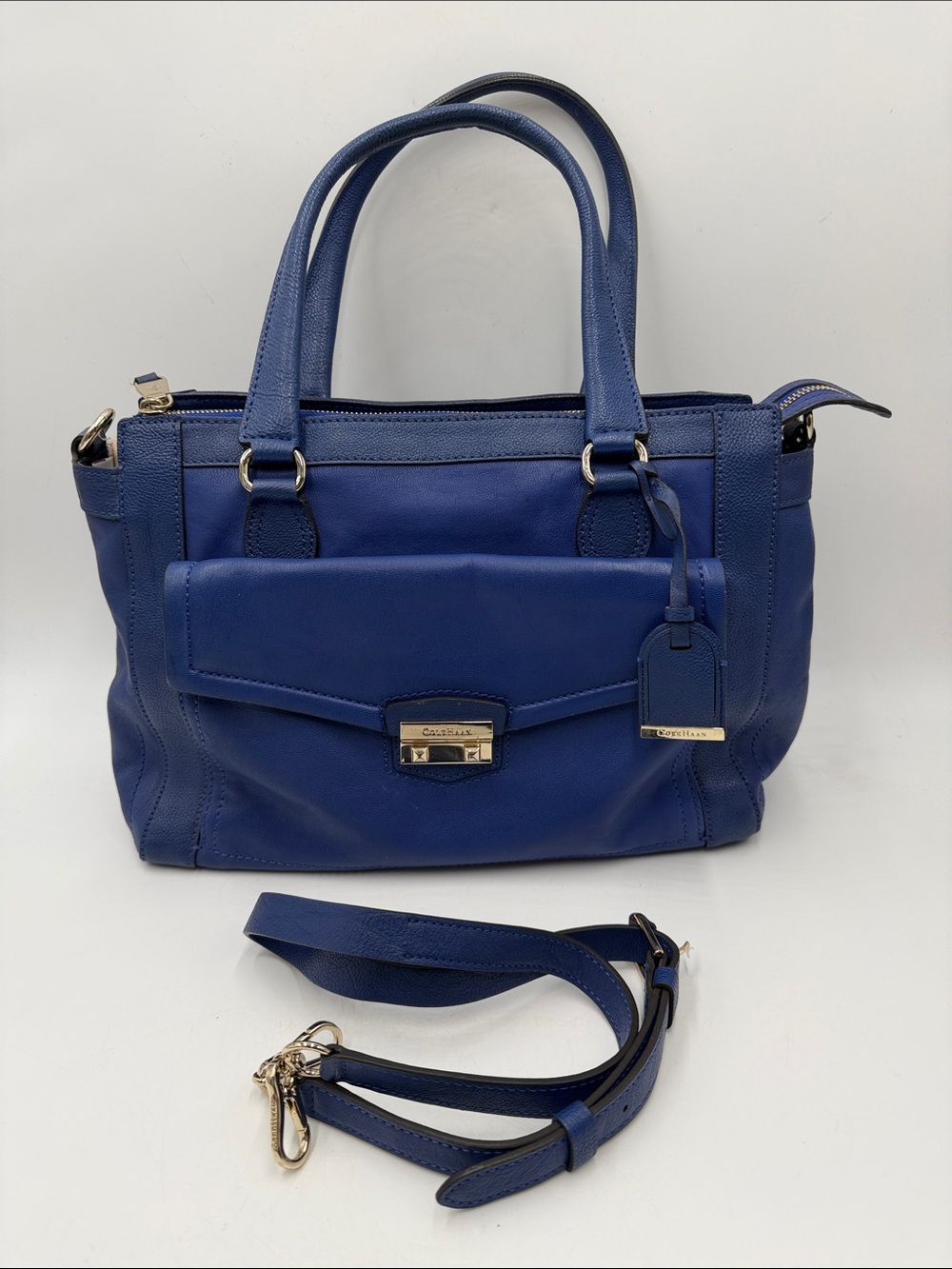 Cole Haan Royal Blue Leather Satchel with Removable Strap